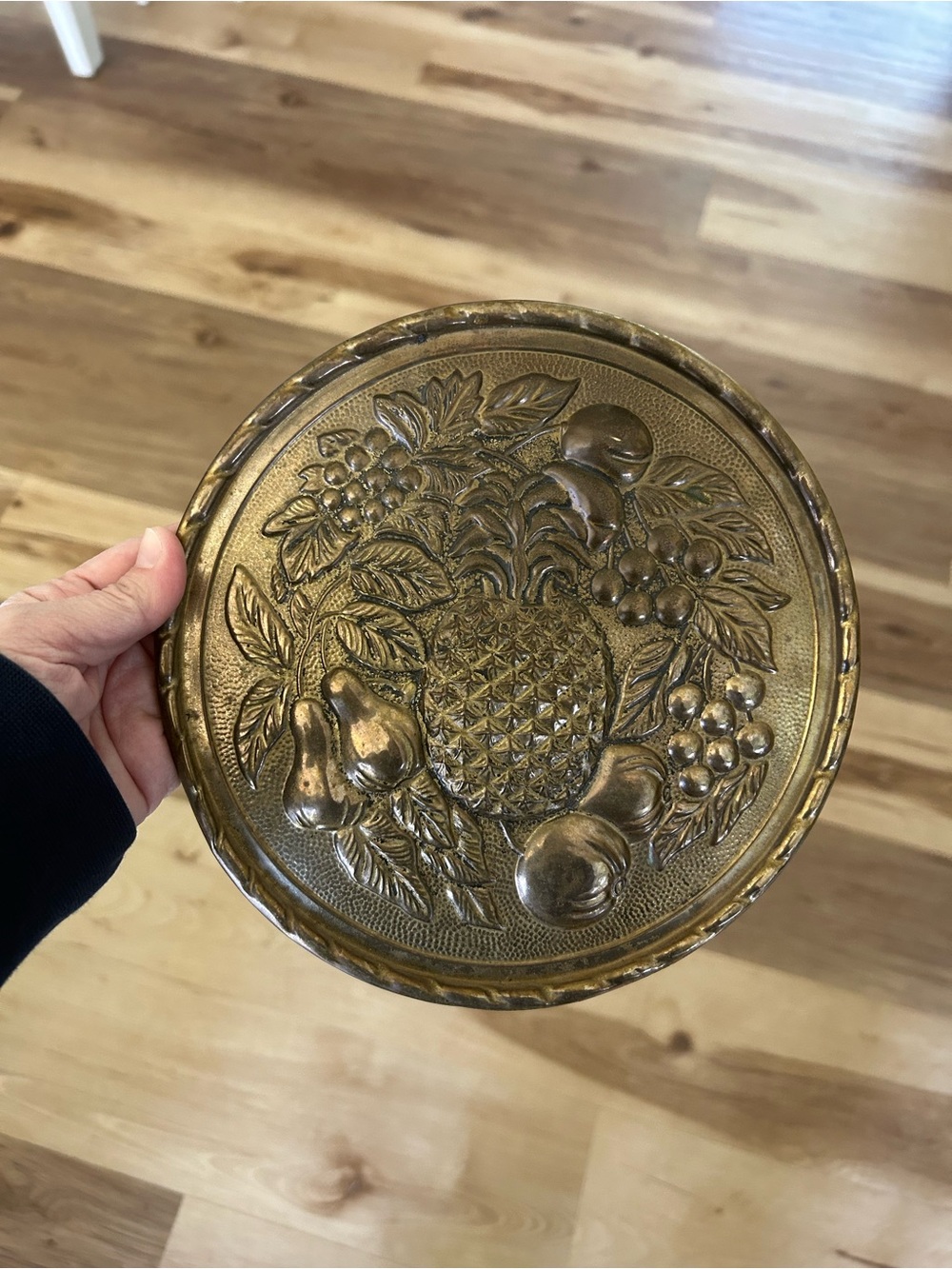 Decorative Made in England Embossed Fruit Plate - Brass Tone